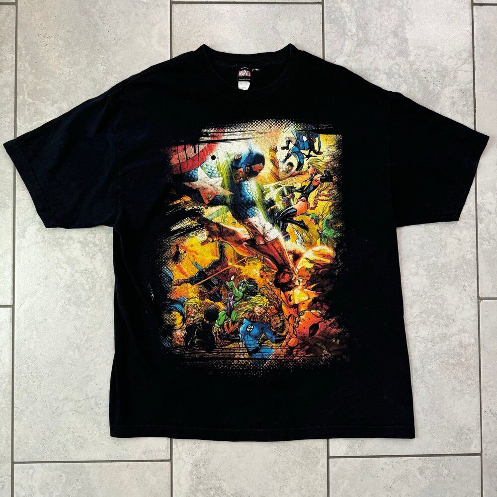 Vintage 2000s Marvel Mad Engine Civil War Captain America Iron Man Tee - Size XL